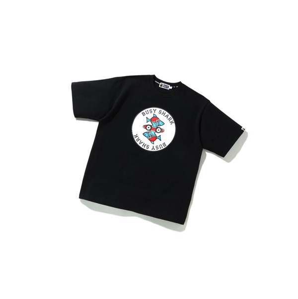 A BATHING APE Bape Busy Shark Relaxed Fit Heavy Weight Tee Lyhyt Sleeve Miesten T Paidat Mustat | 60824ISQN