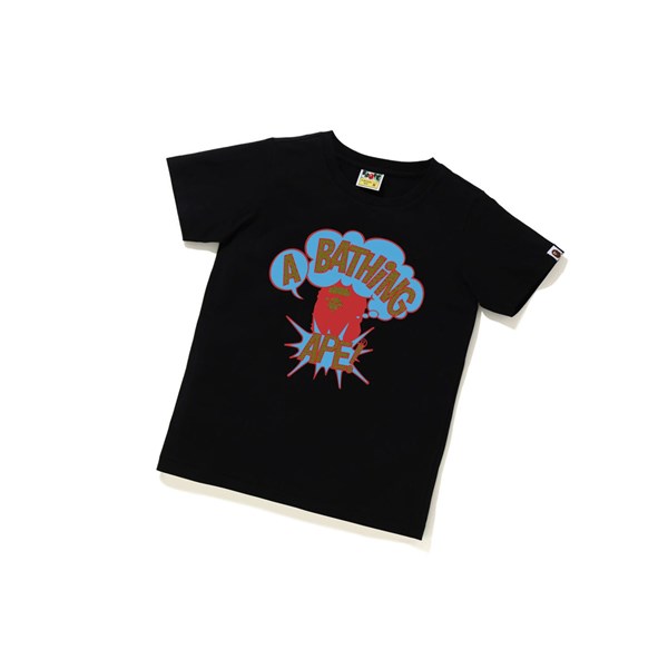 A BATHING APE Bape Cartoon College Tee Lyhyt Sleeve Naisten T Paidat Mustat | 01384YXMG