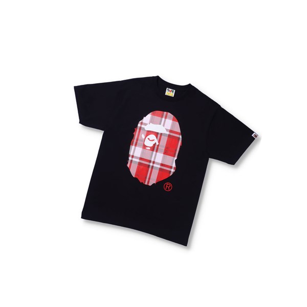 A BATHING APE Bape Check Gift Ape Head Tee Lyhyt Sleeve Miesten T Paidat Mustat | 01425SQRO