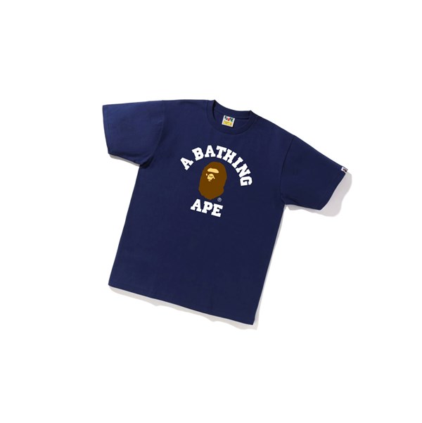 A BATHING APE Bape College Tee Lyhyt Sleeve Miesten T Paidat Laivastonsininen Sininen | 36021BYUO