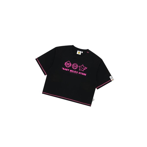 A BATHING APE Bape Logo Crop Fit Tee Lyhyt Sleeve Naisten T Paidat Mustat | 36250HPKR
