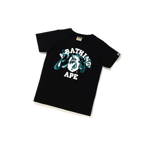 A BATHING APE Bape Marble Camo Liquid College Tee Lyhyt Sleeve Naisten T Paidat Mustat | 83627UIEB